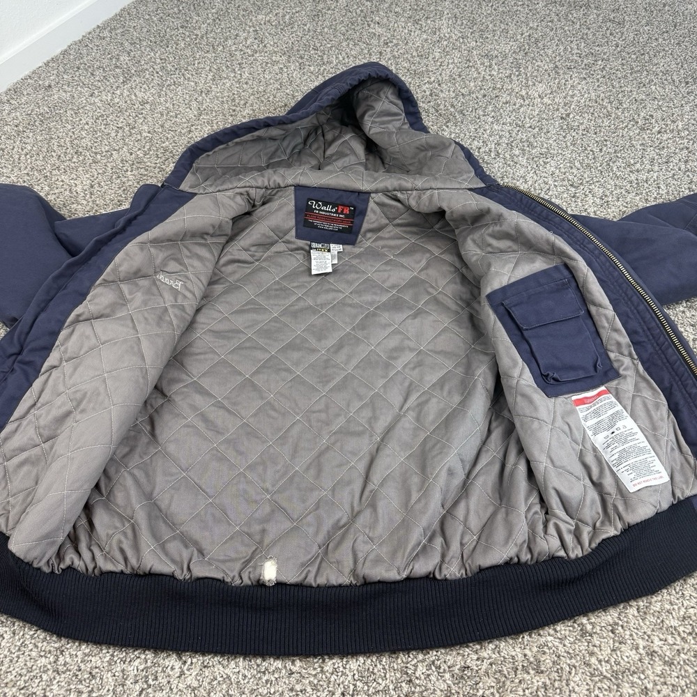 Walls FR Jacket Mens XL Navy HRC 3 Canvas Quilted ITEX Hooded Heavy Workwear - Picture 6 of 12